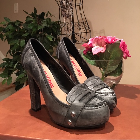 True Religion high heeled penny loafers