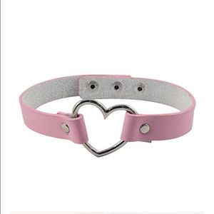 Baby pink faux Leather heart Choker