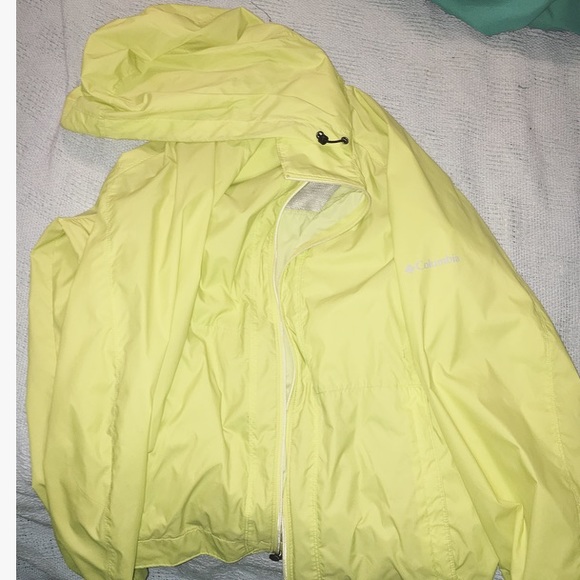 Lime green Columbia rain jacket