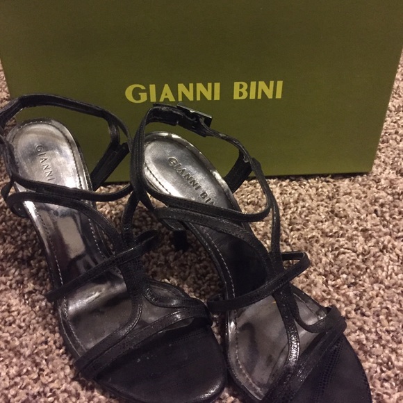 Designer strappy black heels