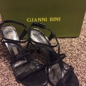 Designer strappy black heels