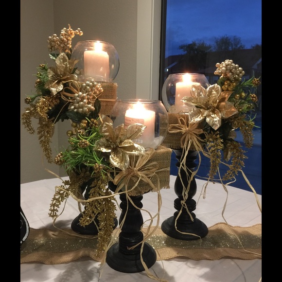 GOLD AND IVORY CANDLE STANDS