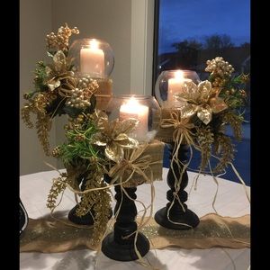 GOLD AND IVORY CANDLE STANDS