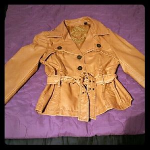 Faux leather women's luxury camel jacket with belt
