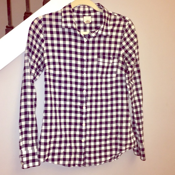 J Crew navy & white gingham button down plaid