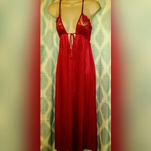 Vintage red nylon lingerie full length gown