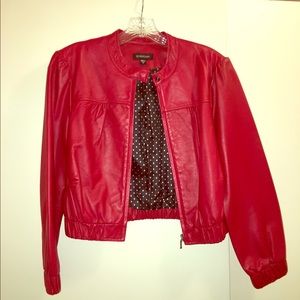 Red Bebe Cropped 100% Leather Jacket