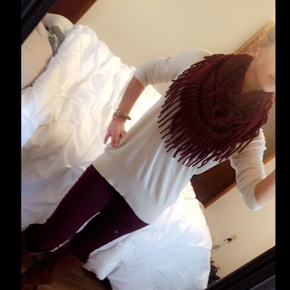 Accessories - Burgundy fringed infinity scarf