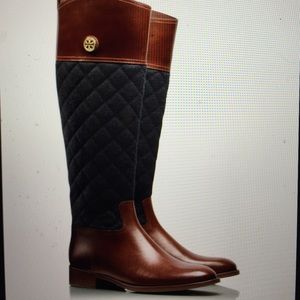 Tory Burch flannel/leather riding boots