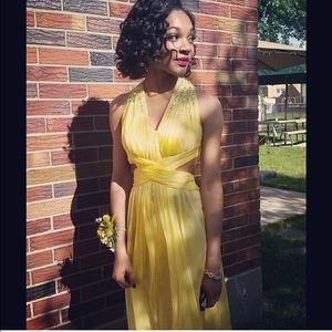 Yellow, backless, prom dress.