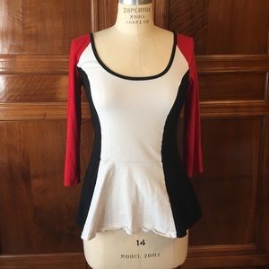 Red, White & Black Color-block Peplum