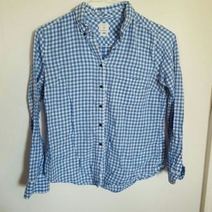 GAP Shrunken Boyfriend blue Plaid button down M