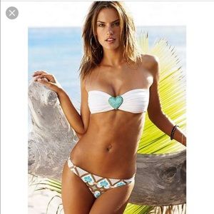 Turquoise Heart Jewel Embellished Bandeau Bikini