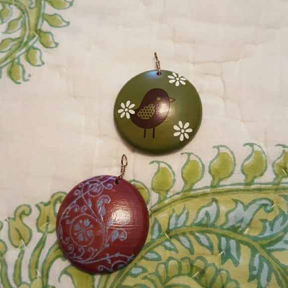 2 unworn handmade wooden pendants
