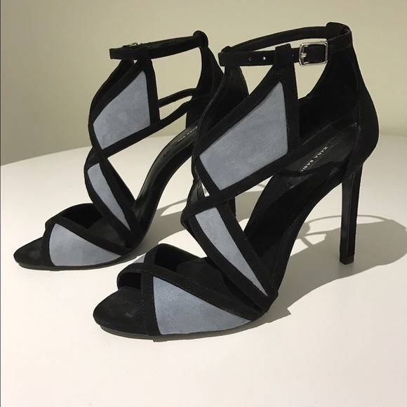 Zara wraparound black and blue suede heels