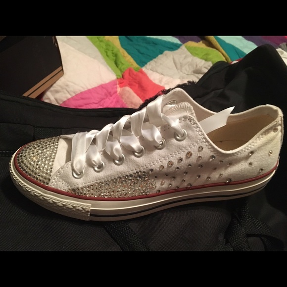 White converse with Swarovski crystals
