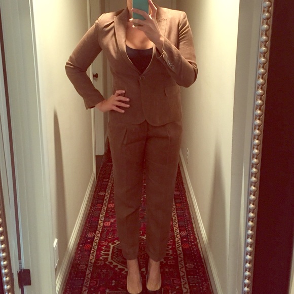 Zara linen brown pant suit. Bottoms L top XL