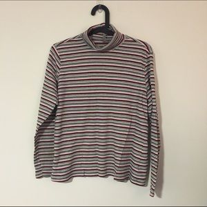 VINTAGE RED AND GRAY STRIPED TURTLENECK