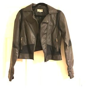Cropped Faux Leather/Suede Moto Jacket