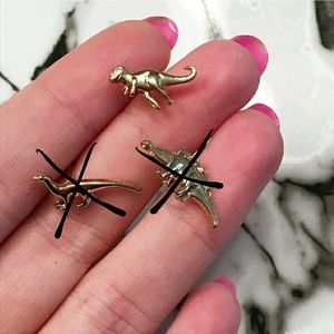 T-Rex dinosaur gold stud earrings