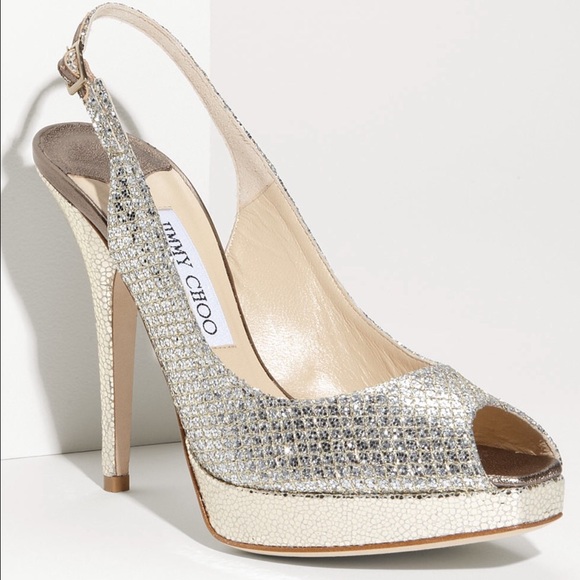 Jimmy Choo glitter sling back pump.