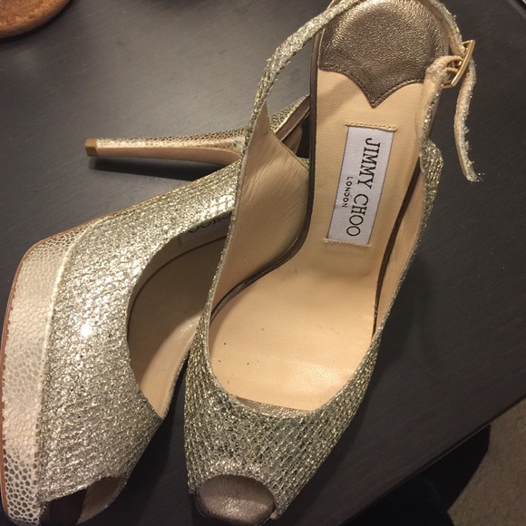 Jimmy Choo - Amita Black Glitter Mesh & Leather Slingback, 45mm Jimmy Choo glitter sling back pump.