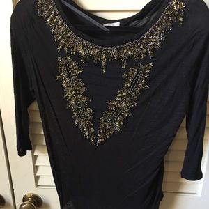 Nwot knit slub top with beading