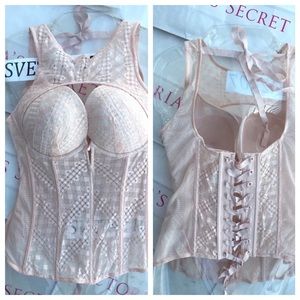 High Neck Boned Corset Bustier Zipper Beige