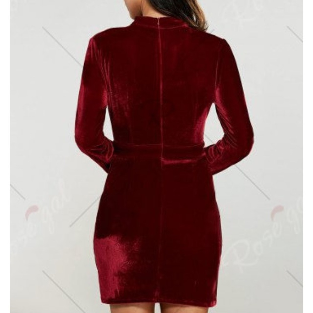 LAST ONE! Red Velvet Deep V Choker Dress🔥 - Picture 2 of 6