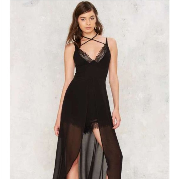 Black Chiffon Romper Dress