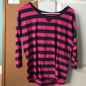 magenta and navy blue striped shirt