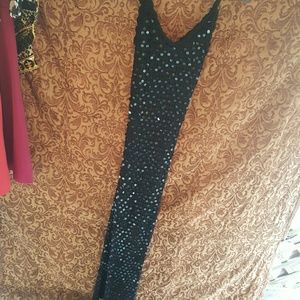 Black crochet, sequined, scallop top long dress