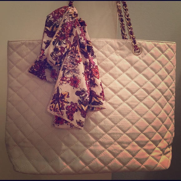 Aldo Handbags - Aldo Beige Quilted Scarf Zip Tote Bag