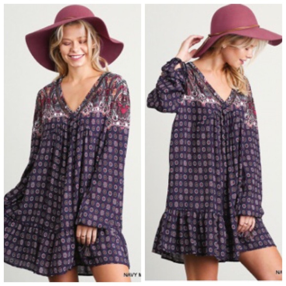 Dresses & Skirts - V-Neck Multi-Print Peasant Dress