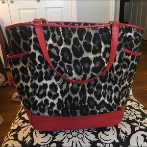 Coach Black Leopard Print and Red Handbag