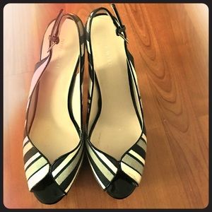 Black and white stripe high heels shoes