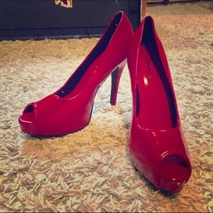 Qupid red platform heels