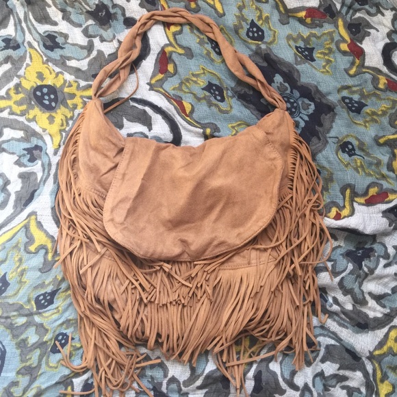 Suede tan fringe bag - Picture 1 of 3
