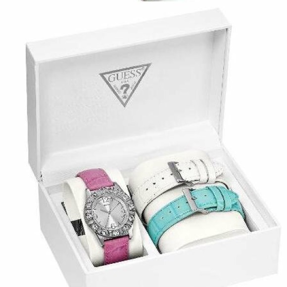 Guess Jewelry - Guess Watch Pink White Blue Silver 3 Straps & Box