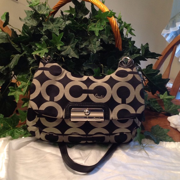 Authentic OP ART Canvas & Leather Shoulder Bag
