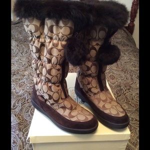 Coach Theona mid calf rabbit fur boots size 71/2