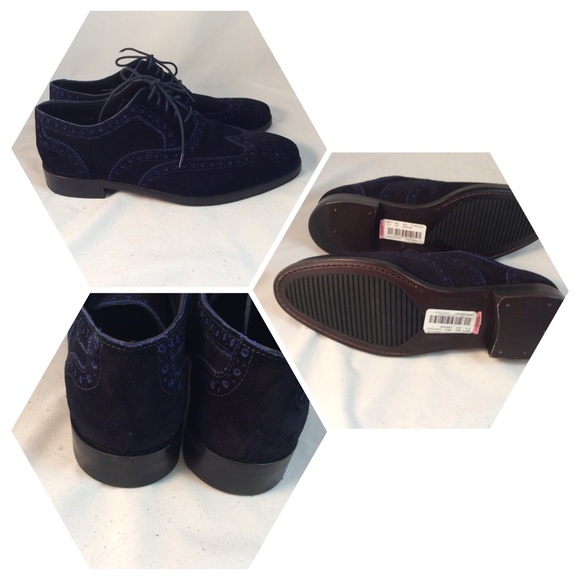 Men's Cole Haan Blue Suede Oxfords - Picture 2 of 2