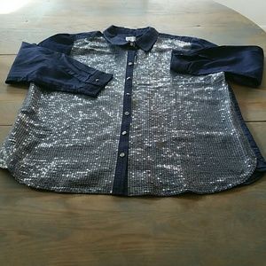 NWOT Womens Chico's sequined denim button down sz3