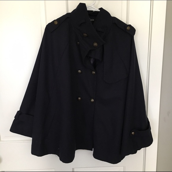 Navy Blue Faux Cape Coat