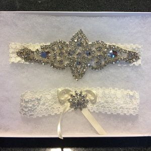 Ivory Lace Bridal Rhinestone Garter Set
