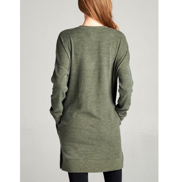 Olive green V-neck sweater tunic - Picture 3 of 4