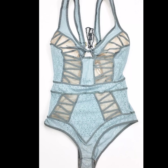 NWT Medium For Love and Lemons Blue Lace Bodysuit - Picture 2 of 4