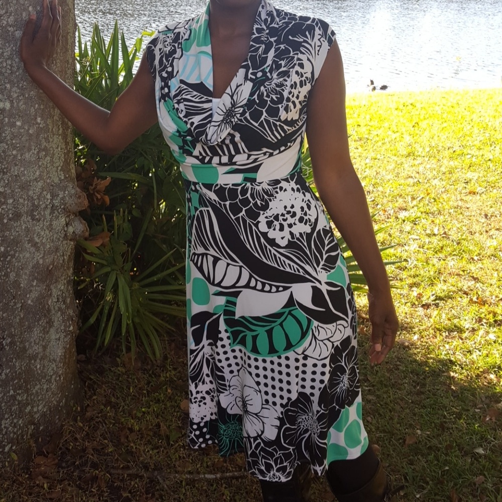 Floral Dress Multicolor A-line Midi Career