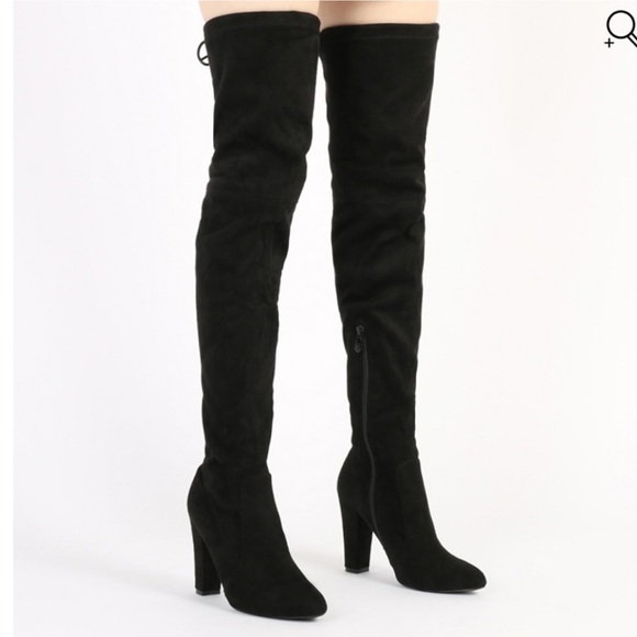 'JANINE' OVER THE KNEE BOOTS IN BLACK FAUX SUEDE