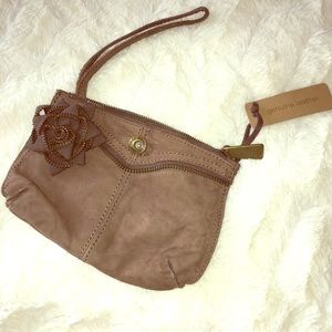 Genuine Leather Gap Wristlet with Flower Detail